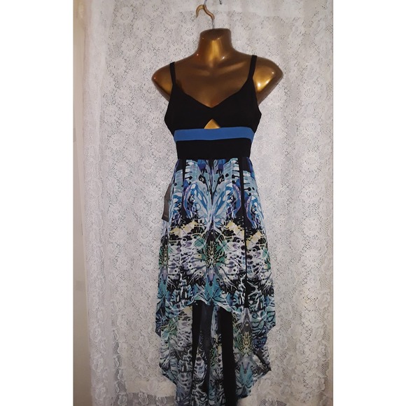 NWT Bebe Sz 6 Banded Hi Low Keyhole Bold Blue & Black Maxi Dress - Picture 9 of 9